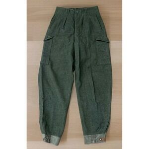 Vintage Military Wool C50 Pants Olive Green Button Fly Adjustable Cuffs 30x32